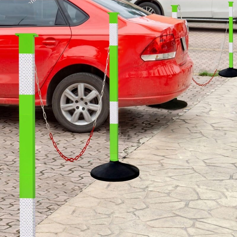 Alyoen Traffic Delineator Post with Weighted Base & Reflective Collars,Adjustable Parking Cones,Orange Driveway Barrier Stanchion with 4 FT Chains for Traffic Crowd Control（Patented） - Image 3